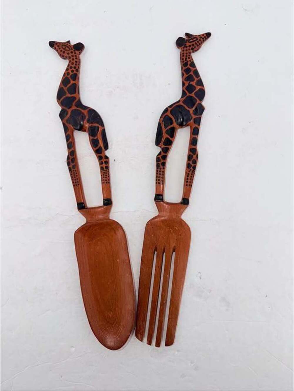 Hand-Carved Wooden Giraffe Salad Servers